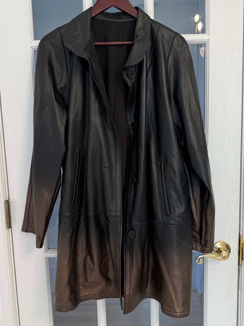 VERICCI Women's Black Brown Ombre Genuine Lambskin Leather Long Coat Size M